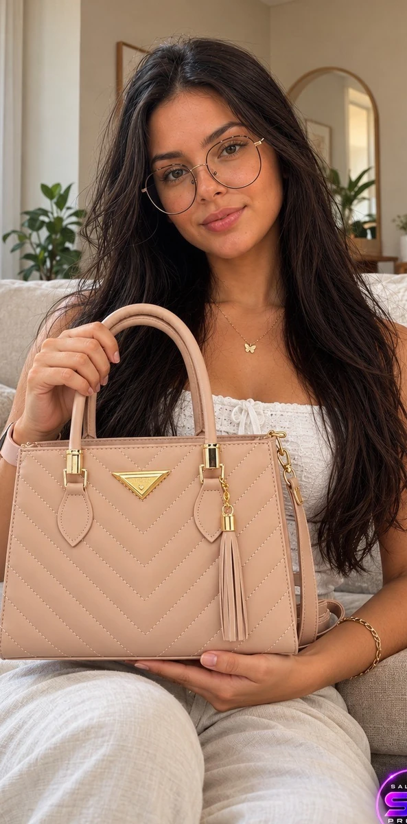 Isa em foto realista segurando bolsa